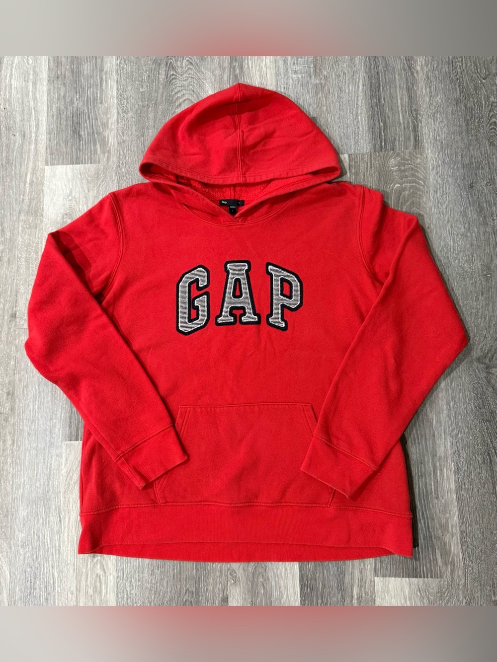 GAP Kids L Red Logo Fleece Cotton Pullover Hoodie Kangaroo Pocket